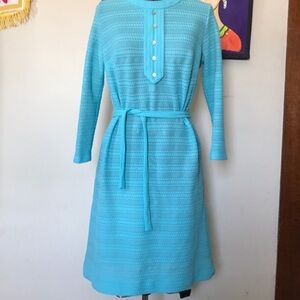 Vintage city scene blue dress